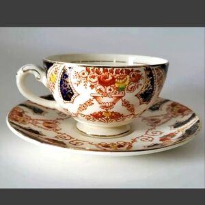 Myott Sons & Co Tea Cup and Saucer The Regal Rare Estate Vintage Detailed Orange